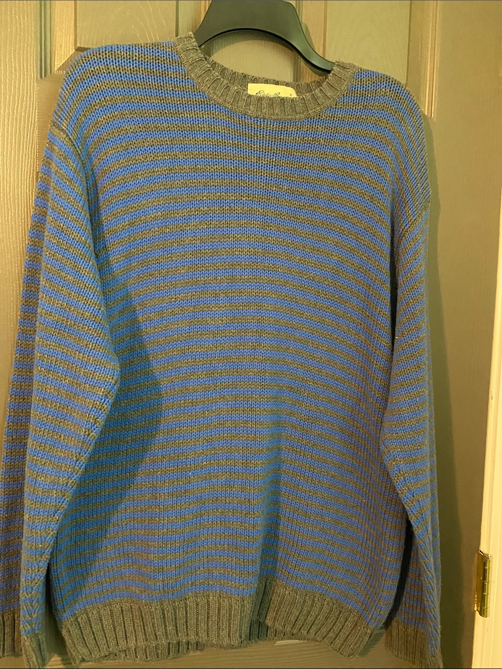 Eddie Bauer Blue and Gray Striped Crewneck Sweater